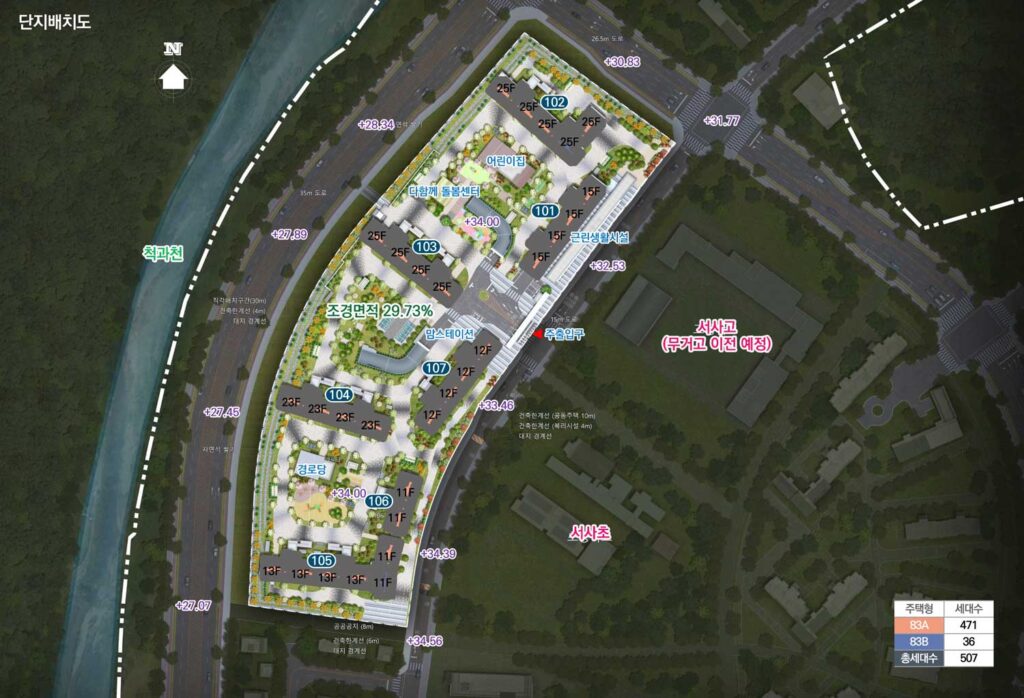 다운2지구 유승한내들 에듀포레 단지배치도
